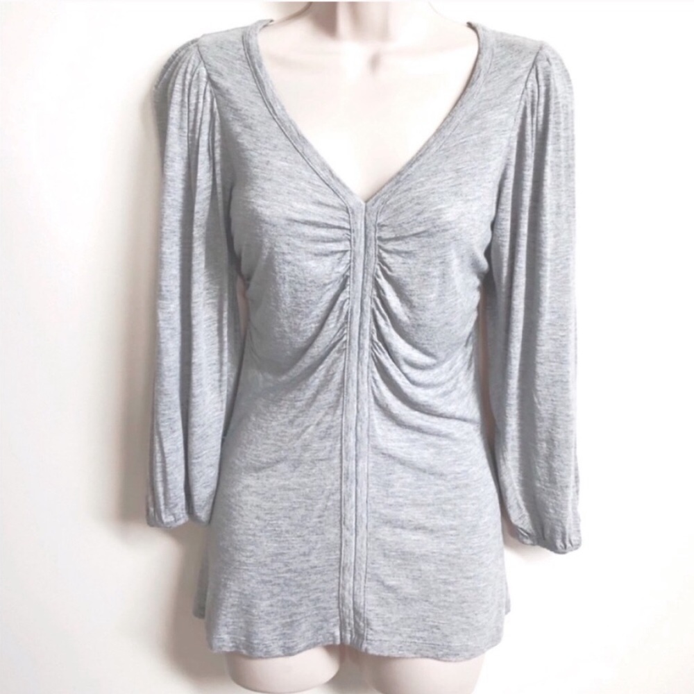 Anthropologie Kenar 3/4 sleeve v neck pullover blouse top gray
